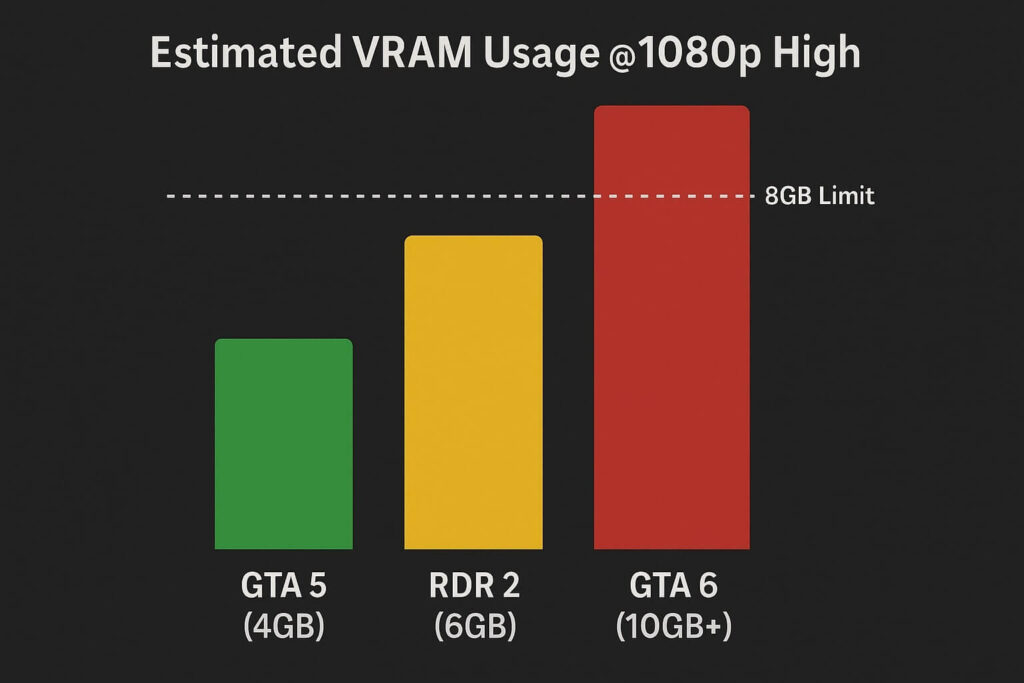 Chart showing GTA 6 VRAM usage exceeding the 8GB limit of popular cards.