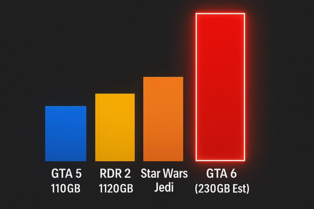 Chart comparing the estimated GTA 6 PC size to other AAA games like Red Dead Redemption 2.