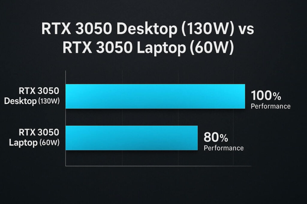 Chart showing performance difference between desktop and laptop RTX 3050.