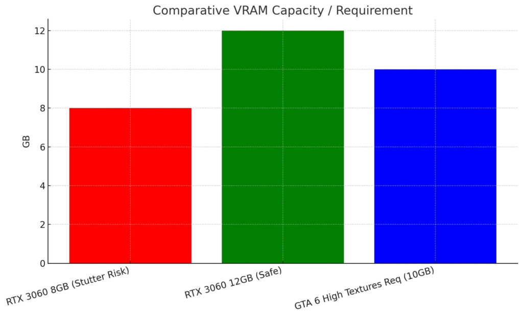 Chart showing why 12GB VRAM is safer than 8GB for GTA 6.