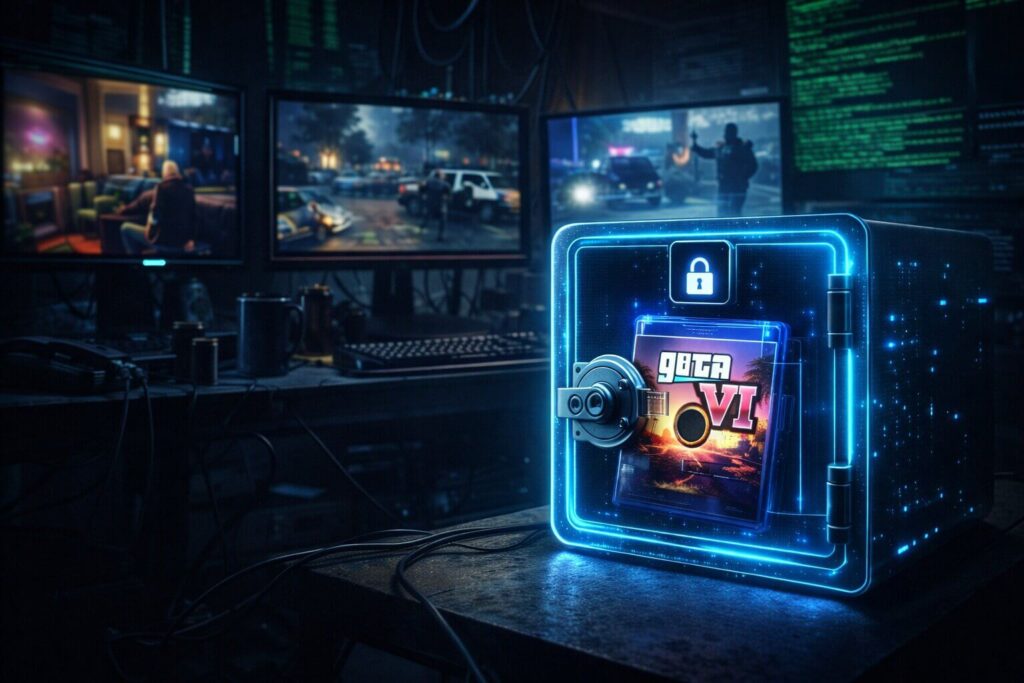 Conceptual image of the delayed physical disc release for Grand Theft Auto 6.