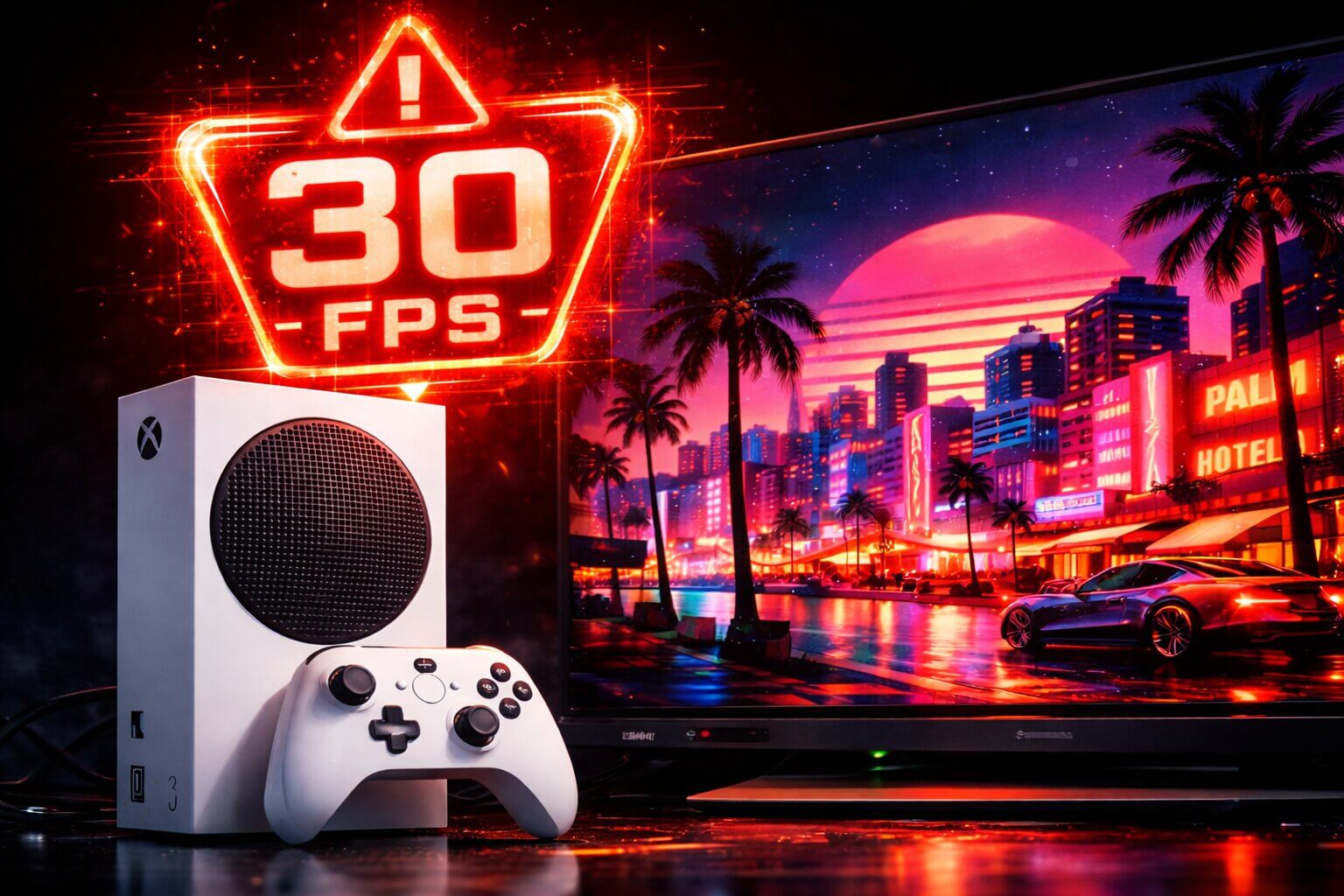 An Xbox Series S console struggling with GTA 6 Xbox Series S 30fps performance warnings