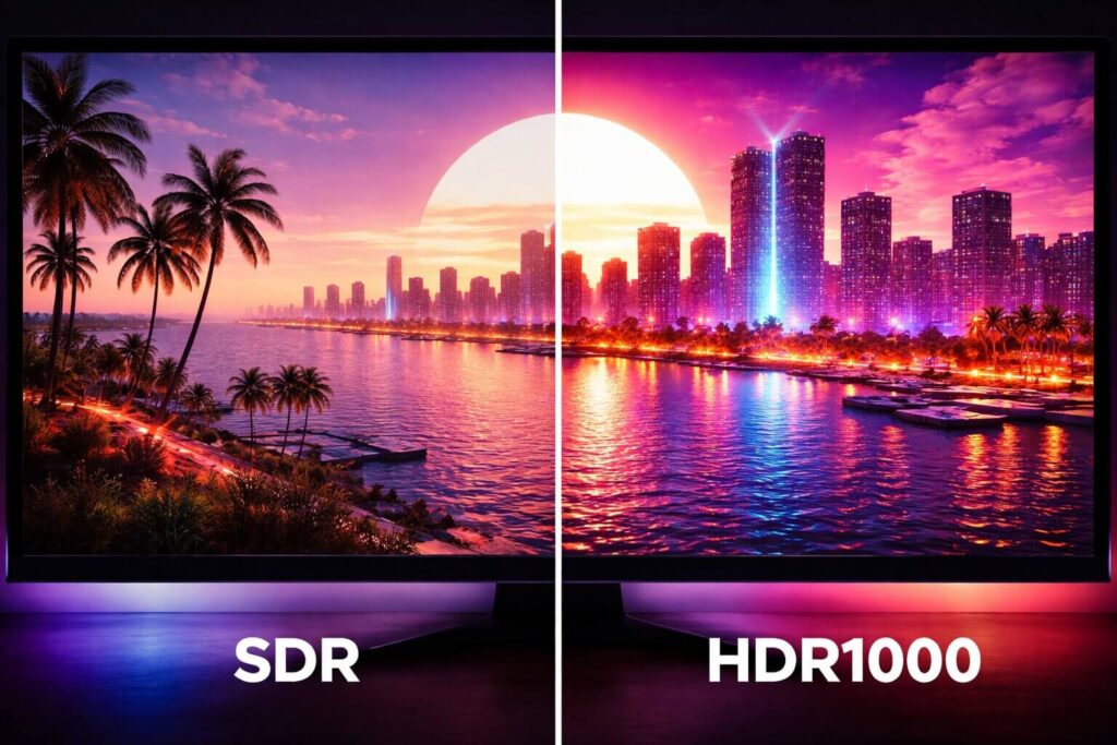 Comparing standard dynamic range to HDR1000 to find the best monitor for GTA 6