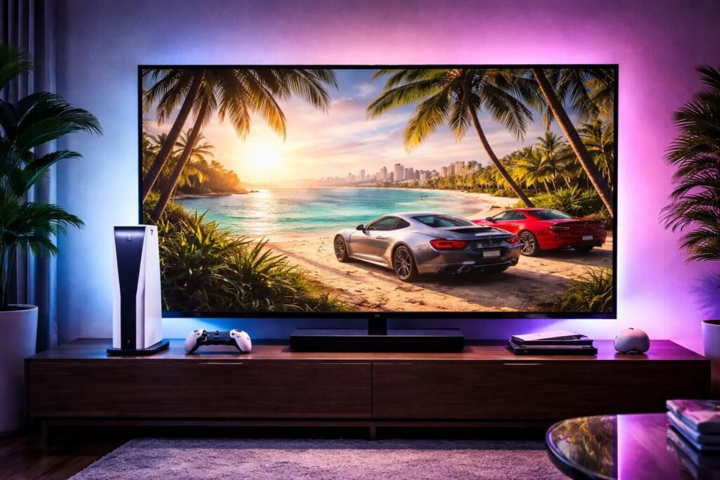 A modern PlayStation 5 setup prepared for the release of Grand Theft Auto 6
