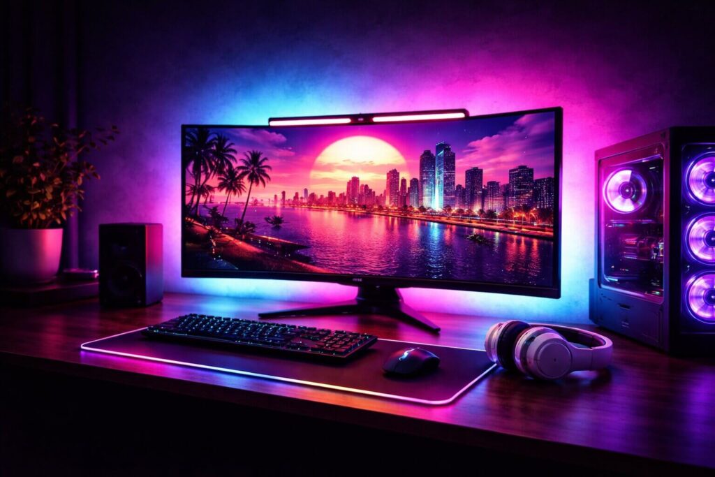 Enhancing the best monitor for GTA 6 with bias lighting and premium desktop audio