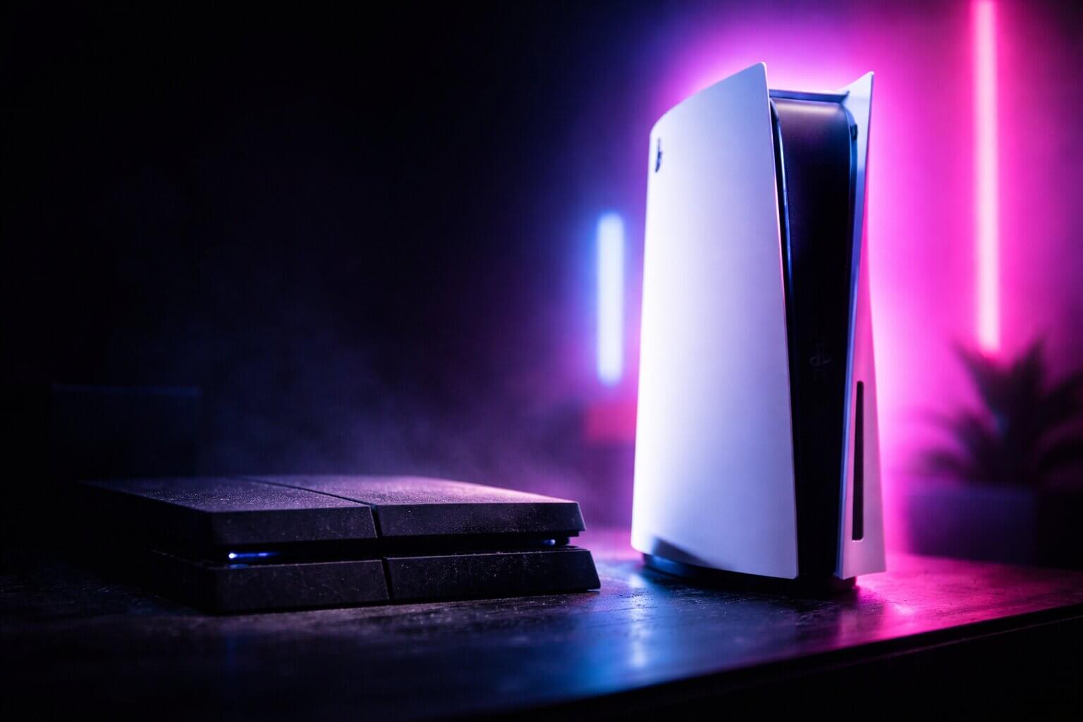 Side by side comparison representing the will GTA 6 be on PS4 debate, featuring a dusty PS4 and a glowing PS5