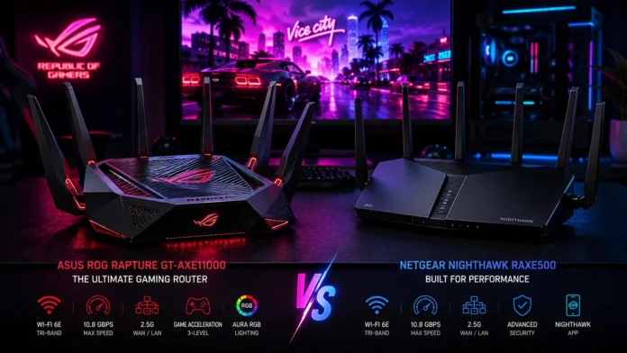 Best router for GTA 6 online featuring the ASUS ROG Rapture and Netgear Nighthawk gaming routers