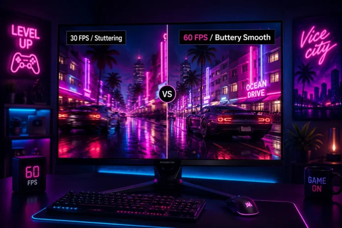 GTA 6 best graphics settings 60fps guide showing PC optimization and frame rate improvements