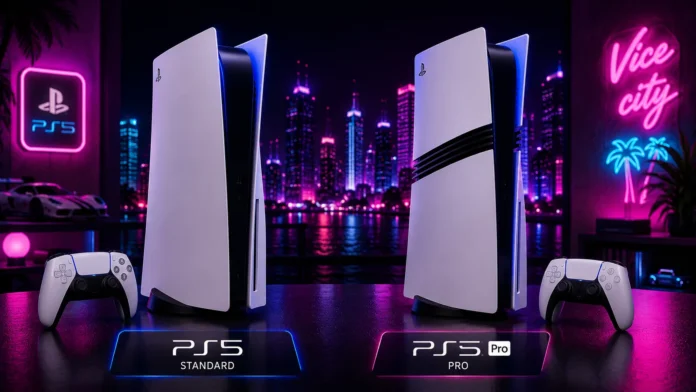 GTA 6 PS5 vs PS5 Pro console comparison showing the difference in hardware design and performance capabilities
