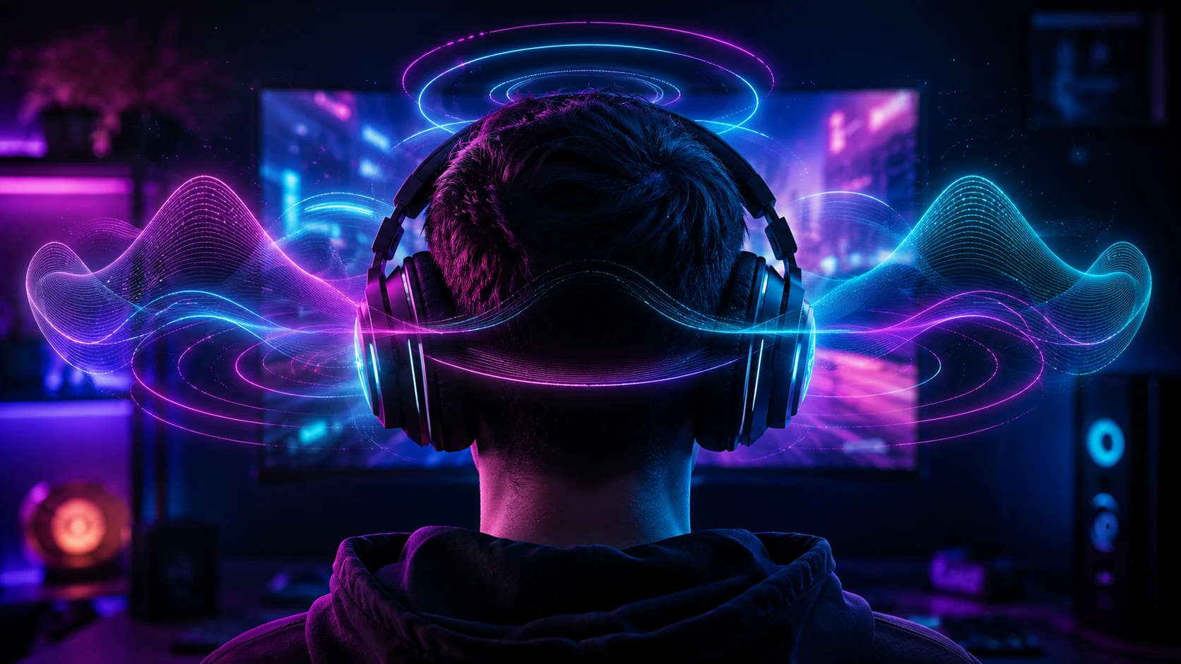 Gamer wearing a 3D spatial audio headset for GTA 6 on PS5 and Xbox Series X